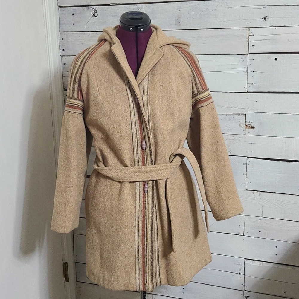 Vintage Brown Belted Hooded Coat Size 8